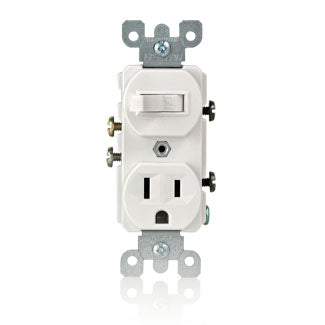 Leviton 15 Amp 120V Duplex Style Single-Pole/5-15R AC Combination Switch Commercial Grade Grounding Side Wired White (5225-W)