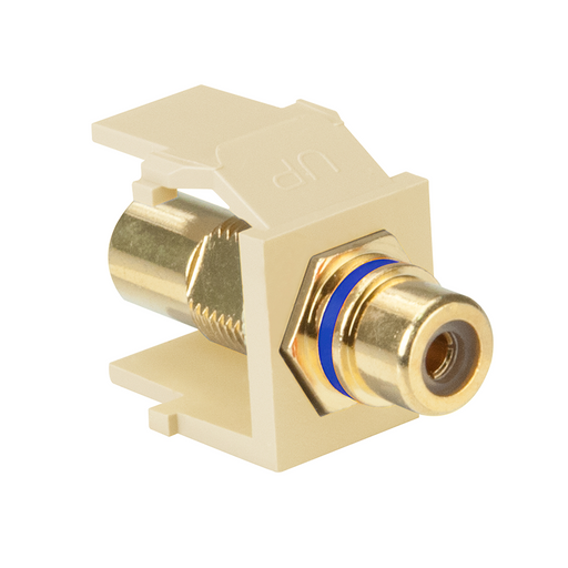 Leviton RCA Feedthrough QuickPort Connector Gold-Plated Blue Stripe Ivory Housing (40830-BIL)