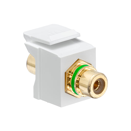 Leviton RCA Feedthrough QuickPort Connector Gold-Plated Green Stripe White Housing (40830-BWV)