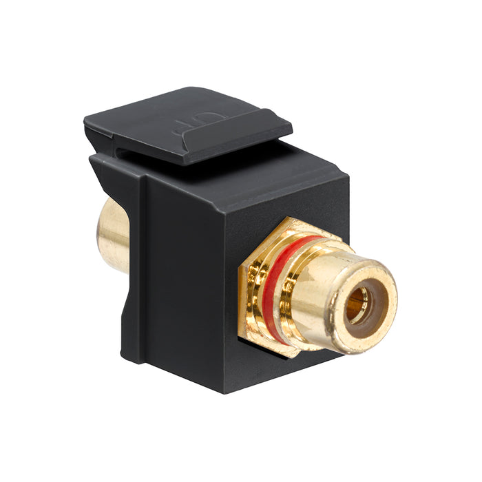 Leviton RCA Feedthrough QuickPort Connector Gold-Plated Red Stripe Black Housing (40830-BER)