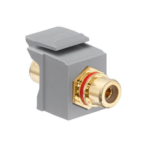 Leviton RCA Feedthrough QuickPort Connector Gold-Plated Red Stripe Gray Housing (40830-BGR)