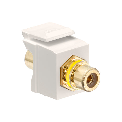 Leviton RCA Feedthrough QuickPort Connector Gold-Plated Yellow Stripe Light Almond Housing (40830-BTY)