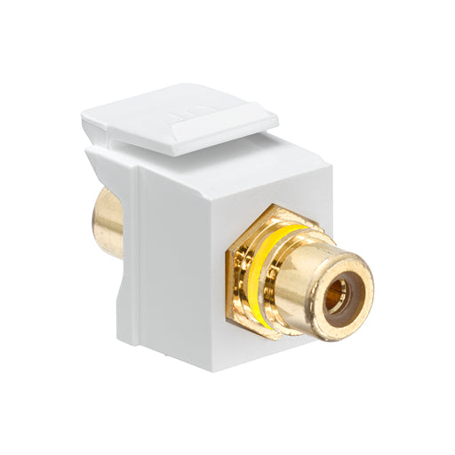 Leviton RCA Feedthrough QuickPort Connector Gold-Plated Yellow Stripe White Housing (40830-BWY)