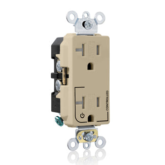 Leviton Decora Plus Duplex Receptacle Outlet Heavy-Duty Industrial Spec Grade Split-Circuit One Outlet Marked Controlled Ivory (TDR20-S1I)