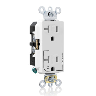 Leviton Decora Plus Duplex Receptacle Outlet Heavy-Duty Industrial Spec Grade Split-Circuit One Outlet Marked Controlled White (TDR20-S1W)