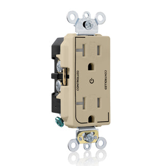 Leviton Decora Plus Duplex Receptacle Outlet Heavy-Duty Industrial Spec Grade Two Outlets Marked Controlled 20 Amp 125V Back And Side Wire Ivory(TDR20-S2I)