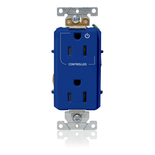 Leviton Decora Plus Duplex Receptacle Outlet Heavy-Duty Industrial Spec Grade Split-Circuit One Outlet Marked Controlled 15 Amp 125V Blue (16252-1PB)