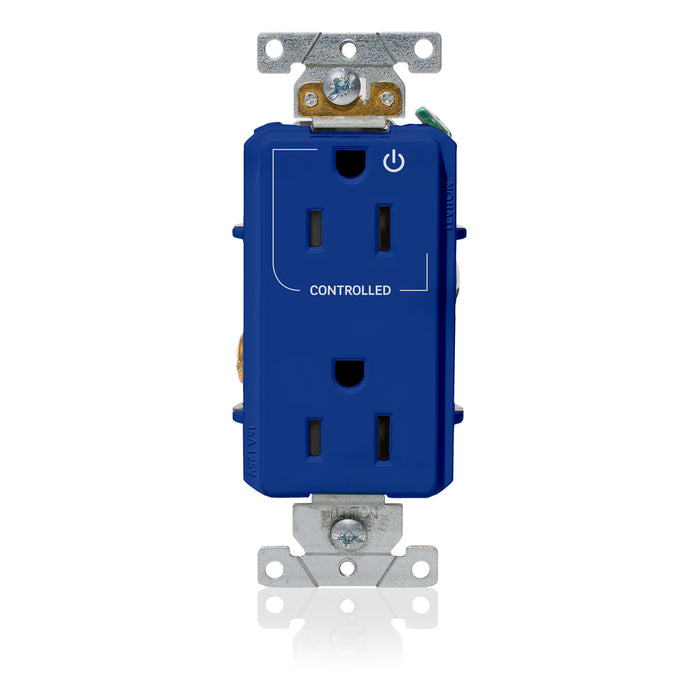 Leviton Decora Plus Duplex Receptacle Outlet Heavy-Duty Industrial Spec Grade Split-Circuit One Outlet Marked Controlled 15 Amp 125V Blue (16252-1PB)