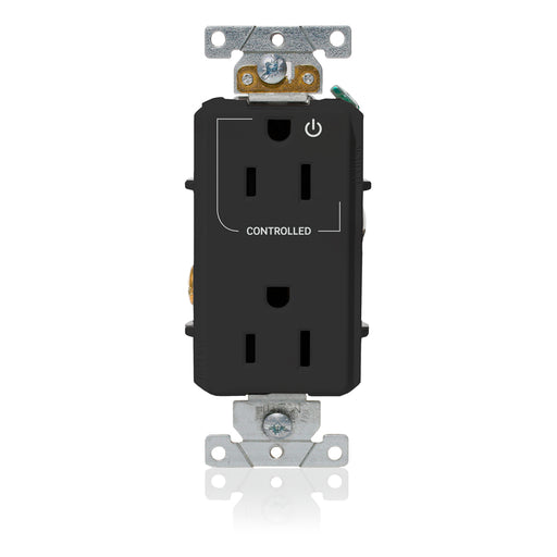 Leviton Decora Plus Duplex Receptacle Outlet Heavy-Duty Industrial Spec Grade Split-Circuit One Outlet Marked Controlled 15 Amp 125V Black (16252-1PE)