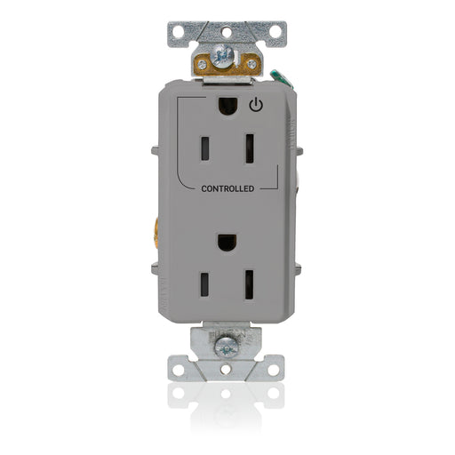 Leviton Decora Plus Duplex Receptacle Outlet Heavy-Duty Industrial Spec Grade Split-Circuit One Outlet Marked Controlled 15 Amp 125V Gray (16252-1PG)