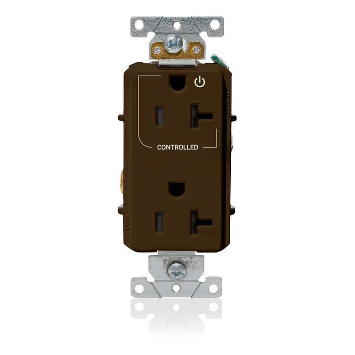 Leviton Decora Plus Duplex Receptacle Outlet Heavy-Duty Industrial Spec Grade Split-Circuit One Outlet Marked Controlled 20 Amp 125V Brown (16352-1P)