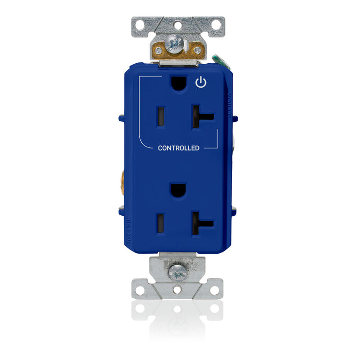 Leviton Decora Plus Duplex Receptacle Outlet Heavy-Duty Industrial Spec Grade Split-Circuit One Outlet Marked Controlled 20 Amp 125V Blue (16352-1PB)