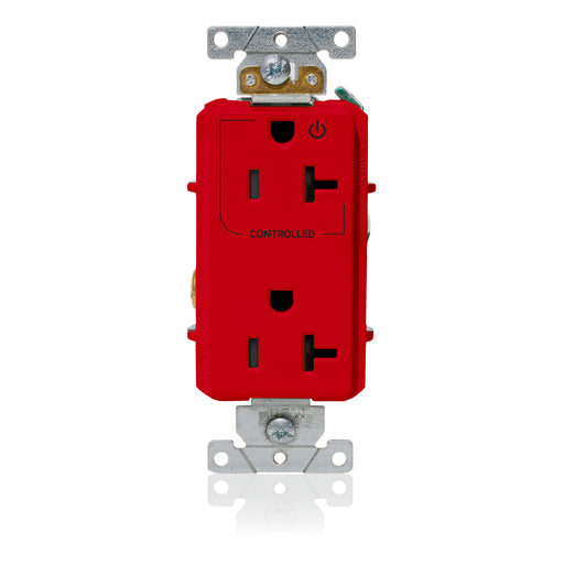 Leviton Decora Plus Duplex Receptacle Outlet Heavy-Duty Industrial Spec Grade Split-Circuit One Outlet Marked Controlled 20 Amp 125V Red (16352-1PR)