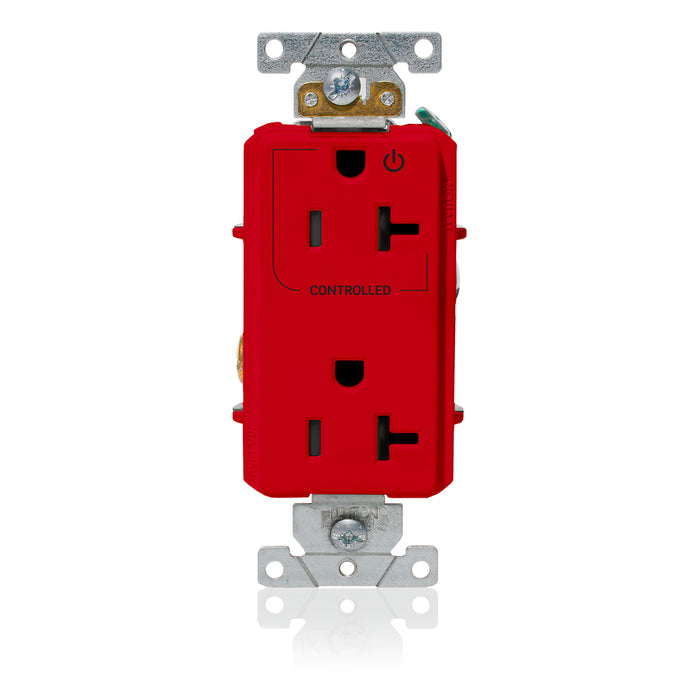 Leviton Decora Plus Duplex Receptacle Outlet Heavy-Duty Industrial Spec Grade Split-Circuit One Outlet Marked Controlled 20 Amp 125V Red (16352-1PR)