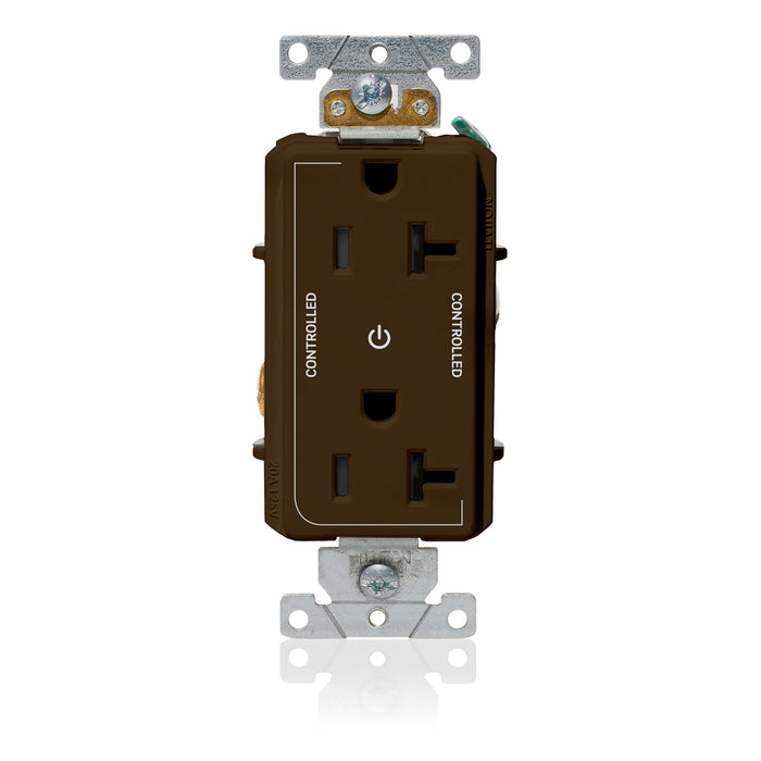 Leviton Decora Plus Duplex Receptacle Outlet Heavy-Duty Industrial Spec Grade Two Outlets Marked Controlled Smooth Face 20 Amp 125V Brown (16352-2P)