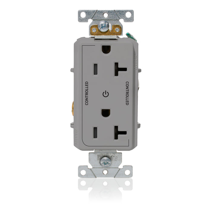 Leviton Decora Plus Duplex Receptacle Outlet Heavy-Duty Industrial Spec Grade Two Outlets Marked Controlled Smooth Face 20 Amp 125V Gray (16352-2PG)