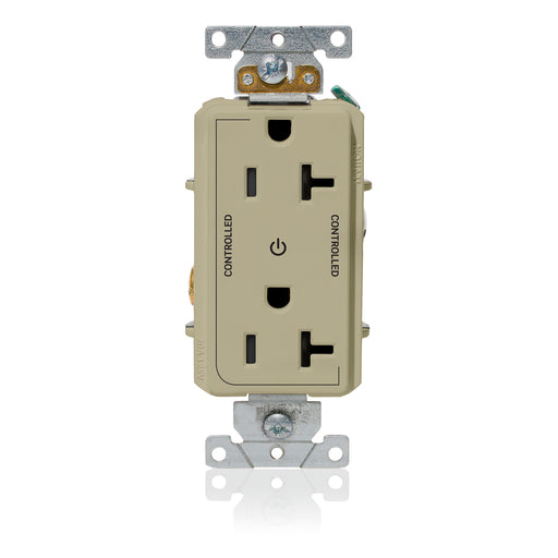 Leviton Decora Plus Duplex Receptacle Outlet Heavy-Duty Industrial Spec Grade Two Outlets Marked Controlled Smooth Face 20 Amp 125V Ivory (16352-2PI)