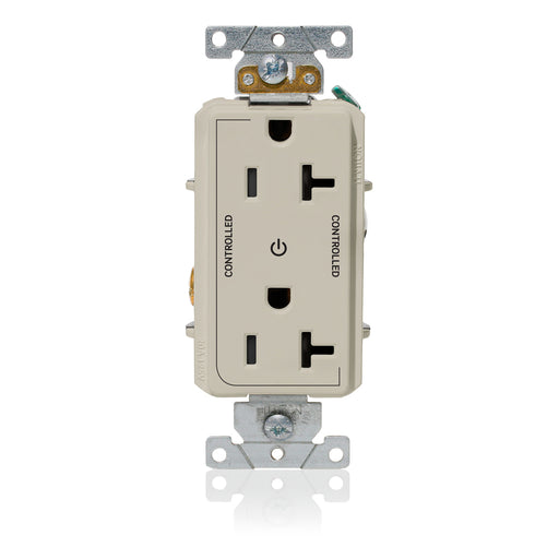 Leviton Decora Plus Duplex Receptacle Outlet Heavy-Duty Industrial Spec Grade Two Outlets Marked Controlled Smooth Face 20 Amp 125V Light Almond (16352-2PT)