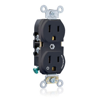 Leviton Duplex Receptacle Outlet Heavy-Duty Industrial Spec Grade Split-Circuit One Outlet Marked Controlled 15 Amp 125V Back Or Side Wire Black (5262-S1E)