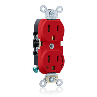 Leviton Duplex Receptacle Outlet Heavy-Duty Industrial Spec Grade Split-Circuit One Outlet Marked Controlled 15 Amp 125V Back Or Side Wire Red (5262-S1R)