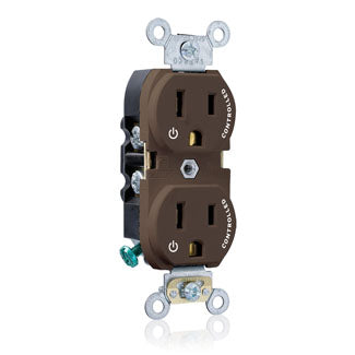 Leviton Duplex Receptacle Outlet Heavy-Duty Industrial Spec Grade Two Outlets Marked Controlled Smooth Face 15A/125V 2-Pole 3-Wire Brown (5262-S2)