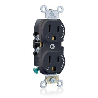 Leviton Duplex Receptacle Outlet Heavy-Duty Industrial Spec Grade Two Outlets Marked Controlled Smooth Face 15A/125V 2-Pole 3-Wire Black (5262-S2E)