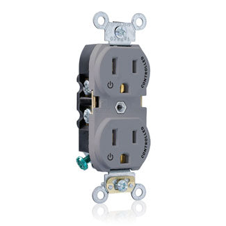 Leviton Duplex Receptacle Outlet Heavy-Duty Industrial Spec Grade Two Outlets Marked Controlled Smooth Face 15A/125V 2-Pole 3-Wire Gray (5262-S2G)