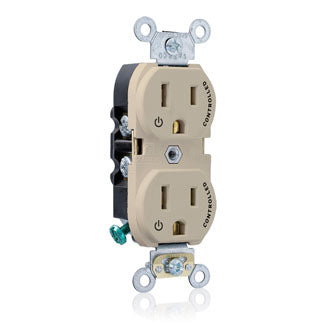 Leviton Duplex Receptacle Outlet Heavy-Duty Industrial Spec Grade Two Outlets Marked Controlled Smooth Face 15A/125V 2-Pole 3-Wire Ivory (5262-S2I)
