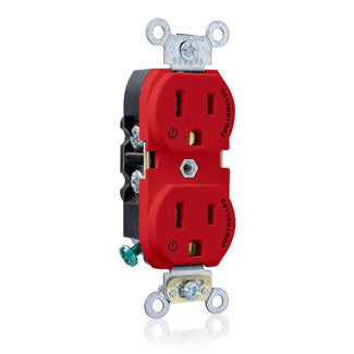 Leviton Duplex Receptacle Outlet Heavy-Duty Industrial Spec Grade Two Outlets Marked Controlled Smooth Face 15A/125V 2-Pole 3-Wire Red (5262-S2R)
