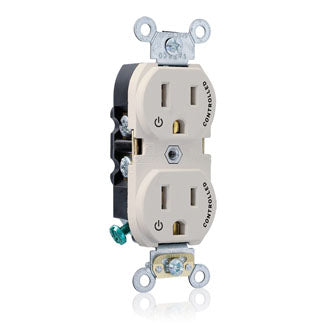Leviton Duplex Receptacle Outlet Heavy-Duty Industrial Spec Grade Two Outlets Marked Controlled Smooth Face 15A/125V 2-Pole 3-Wire Light Almond (5262-S2T)