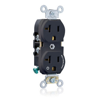 Leviton Duplex Receptacle Outlet Heavy-Duty Industrial Spec Grade Split-Circuit One Outlet Marked Controlled 20A/125V Back Or Side Wire Black (5362-S1E)