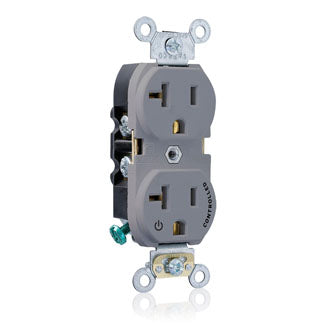 Leviton Duplex Receptacle Outlet Heavy-Duty Industrial Spec Grade Split-Circuit One Outlet Marked Controlled 20A/125V Back Or Side Wire Gray (5362-S1G)