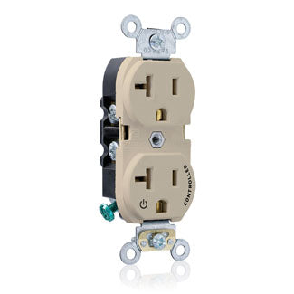 Leviton Duplex Receptacle Outlet Heavy-Duty Industrial Spec Grade Split-Circuit One Outlet Marked Controlled 20A/125V Back Or Side Wire Ivory (5362-S1I)