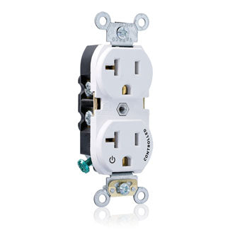 Leviton Duplex Receptacle Outlet Heavy-Duty Industrial Spec Grade Split-Circuit One Outlet Marked Controlled 20A/125V Back Or Side Wire White (5362-S1W)