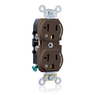 Leviton Duplex Receptacle Outlet Heavy-Duty Industrial Spec Grade Two Outlets Marked Controlled Smooth Face 20 Amp 125V Brown (5362-S2)