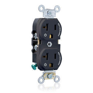 Leviton Duplex Receptacle Outlet Heavy-Duty Industrial Spec Grade Two Outlets Marked Controlled Smooth Face 20 Amp 125V Black (5362-S2E)