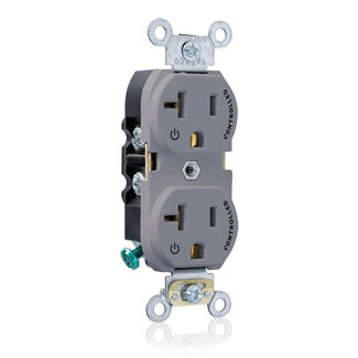 Leviton Duplex Receptacle Outlet Heavy-Duty Industrial Spec Grade Two Outlets Marked Controlled Smooth Face 20 Amp 125V Gray (5362-S2G)