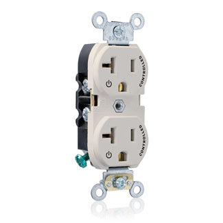 Leviton Duplex Receptacle Outlet Heavy-Duty Industrial Spec Grade Two Outlets Marked Controlled Smooth Face 20 Amp 125V Light Almond (5362-S2T)