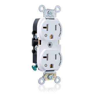 Leviton Duplex Receptacle Outlet Heavy-Duty Industrial Spec Grade Two Outlets Marked Controlled Smooth Face 20 Amp 125V White (5362-S2W)