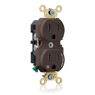 Leviton Duplex Receptacle Outlet Extra Heavy-Duty Industrial Spec Grade Split-Circuit One Outlet Marked Controlled Back Or Side Wire Brown (5262-1P)