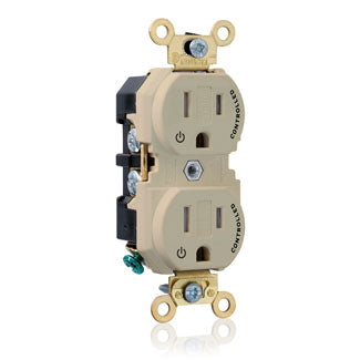 Leviton Duplex Receptacle Outlet Extra Heavy-Duty Industrial Spec Grade Two Outlets Marked Controlled 15A/125V Back Or Side Wire Ivory (5262-2PI)