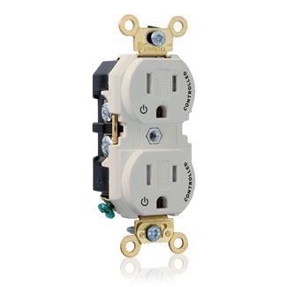 Leviton Duplex Receptacle Outlet Extra Heavy-Duty Industrial Spec Grade Two Outlets Marked Controlled 15A/125V Back Or Side Wire Light Almond (5262-2PT)