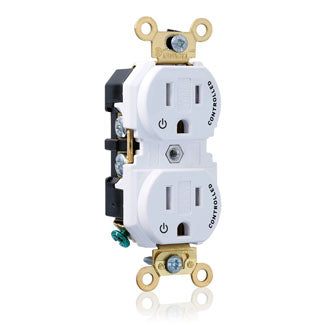 Leviton Duplex Receptacle Outlet Extra Heavy-Duty Industrial Spec Grade Two Outlets Marked Controlled 15A/125V Back Or Side Wire White (5262-2PW)