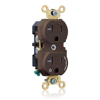 Leviton Duplex Receptacle Outlet Extra Heavy-Duty Industrial Spec Grade Split-Circuit One Outlet Marked Controlled 20A/125V Back Or Side Wire Brown (5362-1P)