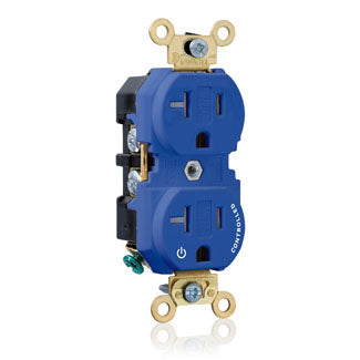 Leviton Duplex Receptacle Outlet Extra Heavy-Duty Industrial Spec Grade Split-Circuit One Outlet Marked Controlled 20A/125V Back Or Side Wire Blue (5362-1PB)