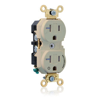 Leviton Duplex Receptacle Outlet Extra Heavy-Duty Industrial Spec Grade Split-Circuit One Outlet Marked Controlled 20A/125V Back Or Side Wire Ivory (5362-1PI)