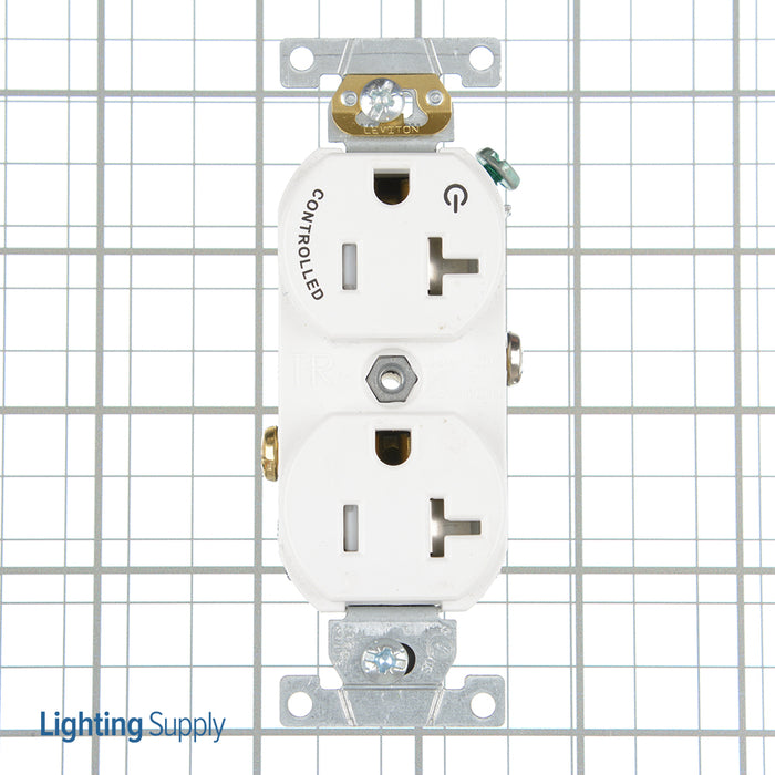 Leviton 20 Amp 125V NEMA 5-20R 2P 3W Spec Grade Duplex Receptacle Hot Terminal Split With 1 Plug Controlled Straight Blade White (TBR20-S1W)