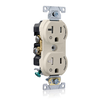 Leviton Duplex Receptacle Outlet Commercial Spec Grade Two Outlets Marked Controlled Tamper-Resistant Smooth Face 20 Amp Light Almond(TBR20-S2T)