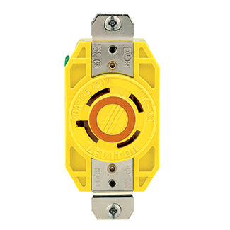 Leviton 20 Amp 125V/250V NEMA L14-20R 3P 4W Flush Mount Locking Receptacle Industrial Grade Grounding Corrosion-Resistant Yellow (24CM-10)