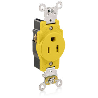 Leviton Single Receptacle Outlet Heavy-Duty Industrial Spec Grade Corrosion-Resistant Smooth Face 15 Amp 125V Back Or Side Wire Yellow (5261-CR)